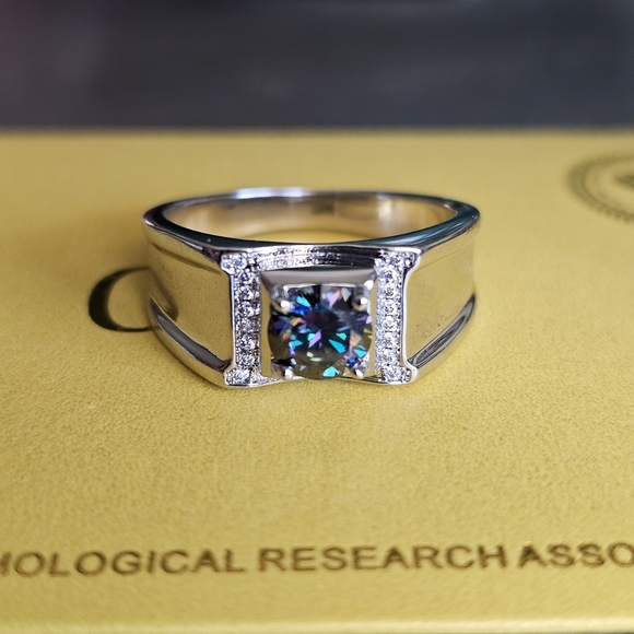 Jewelry - 1 CT Blue Moissanite Set In 14K White Gold Filled Band